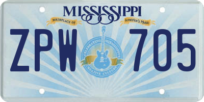 MS license plate ZPW705