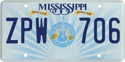 MS license plate ZPW706
