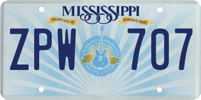 MS license plate ZPW707