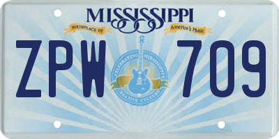 MS license plate ZPW709
