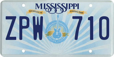 MS license plate ZPW710
