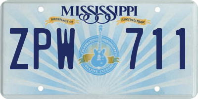 MS license plate ZPW711