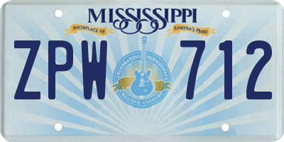 MS license plate ZPW712