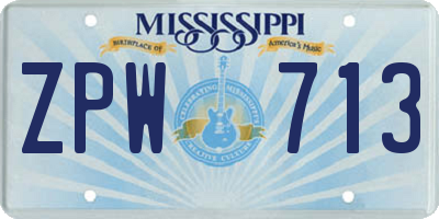 MS license plate ZPW713