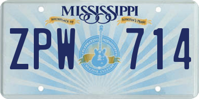 MS license plate ZPW714