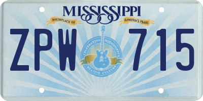 MS license plate ZPW715