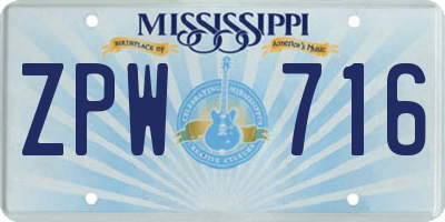 MS license plate ZPW716