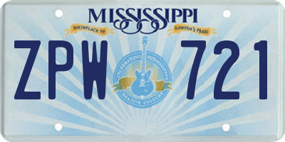 MS license plate ZPW721