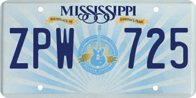 MS license plate ZPW725
