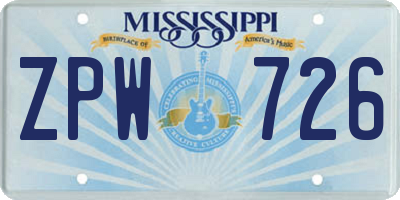 MS license plate ZPW726