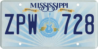MS license plate ZPW728