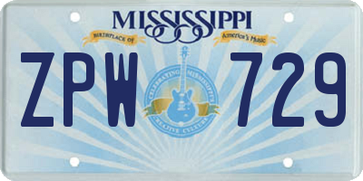 MS license plate ZPW729