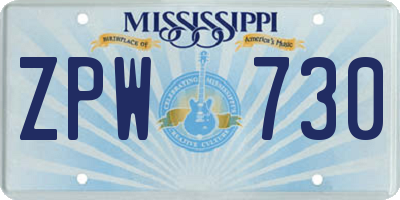 MS license plate ZPW730