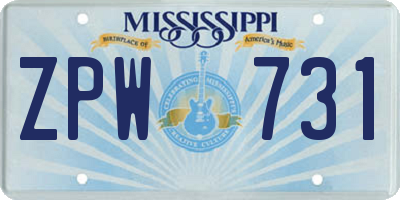 MS license plate ZPW731