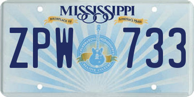 MS license plate ZPW733
