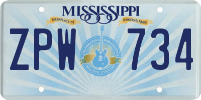 MS license plate ZPW734