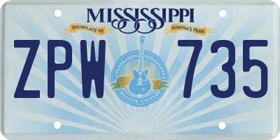 MS license plate ZPW735