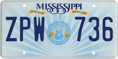 MS license plate ZPW736