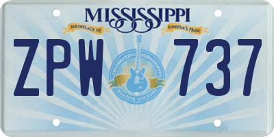 MS license plate ZPW737