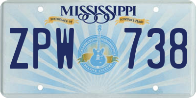 MS license plate ZPW738