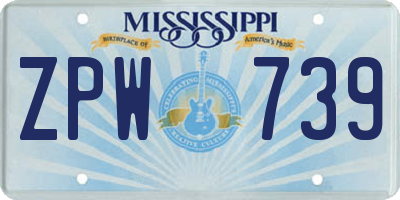 MS license plate ZPW739