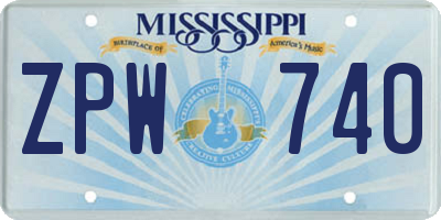 MS license plate ZPW740