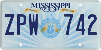 MS license plate ZPW742