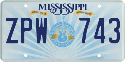 MS license plate ZPW743