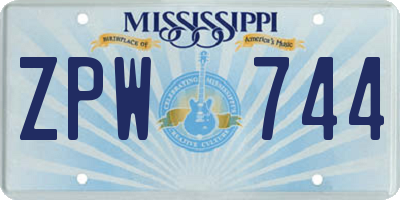 MS license plate ZPW744