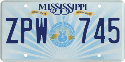 MS license plate ZPW745