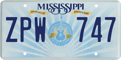 MS license plate ZPW747