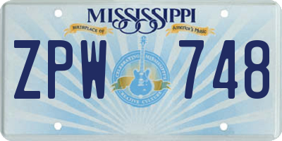 MS license plate ZPW748