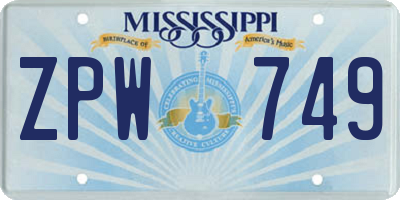 MS license plate ZPW749