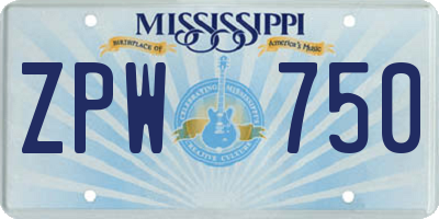 MS license plate ZPW750