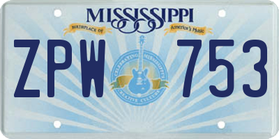 MS license plate ZPW753