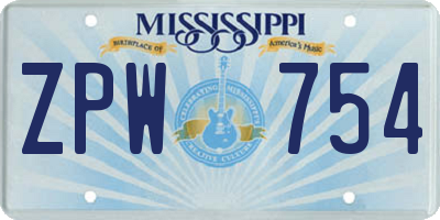 MS license plate ZPW754