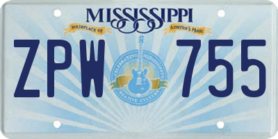 MS license plate ZPW755