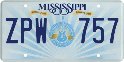 MS license plate ZPW757
