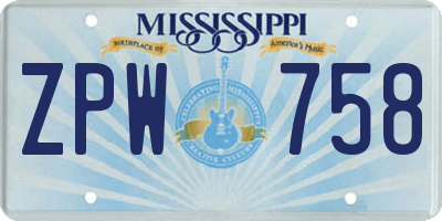 MS license plate ZPW758