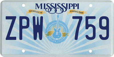 MS license plate ZPW759