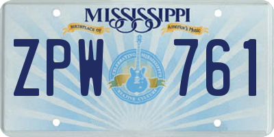 MS license plate ZPW761