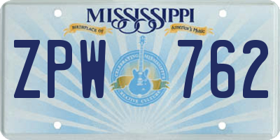 MS license plate ZPW762