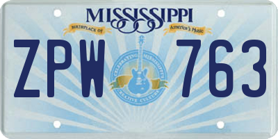 MS license plate ZPW763