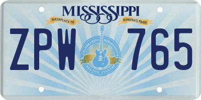MS license plate ZPW765