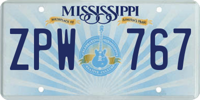 MS license plate ZPW767