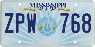MS license plate ZPW768