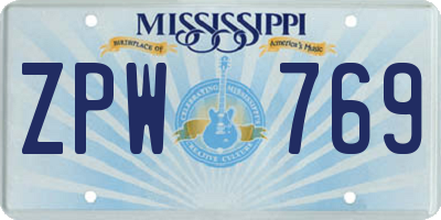 MS license plate ZPW769