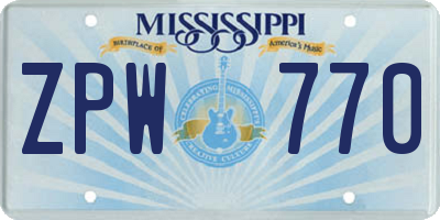 MS license plate ZPW770