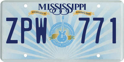 MS license plate ZPW771