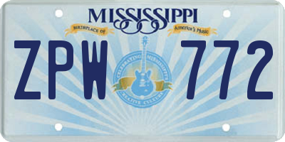MS license plate ZPW772